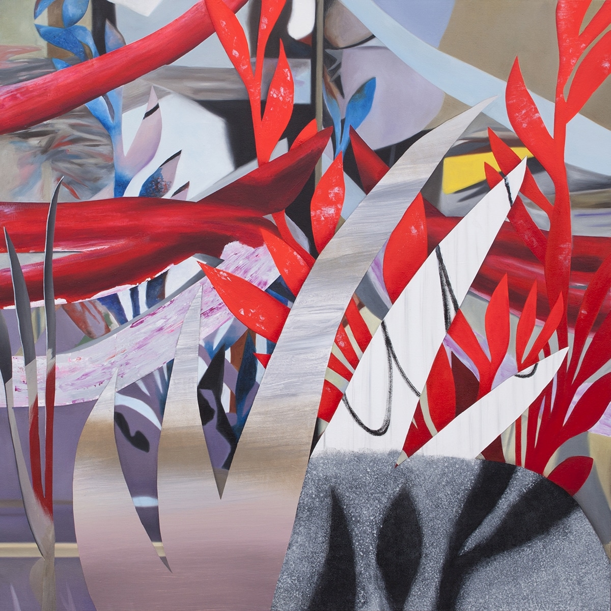 Fiona Ackerman, Red Snake, 2017, 101,5 x 101,5 cm, Öl und Acryl auf Leinwand