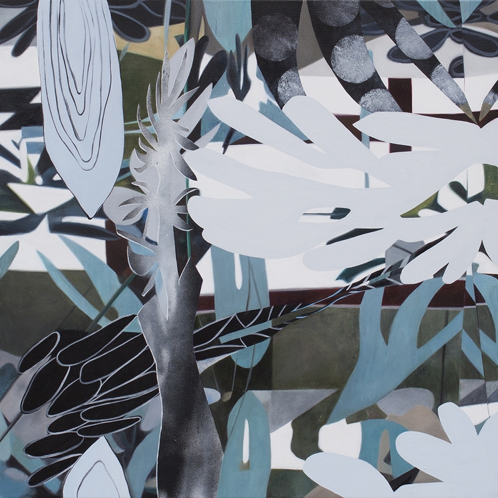 Fiona Ackerman, Victory Garden, 2017, 90,5 x 91 cm, Öl und Acryl auf Leinwand