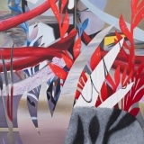 Fiona Ackerman, Red Snake, 2017, 101,5 x 101,5 cm, Öl und Acryl auf Leinwand