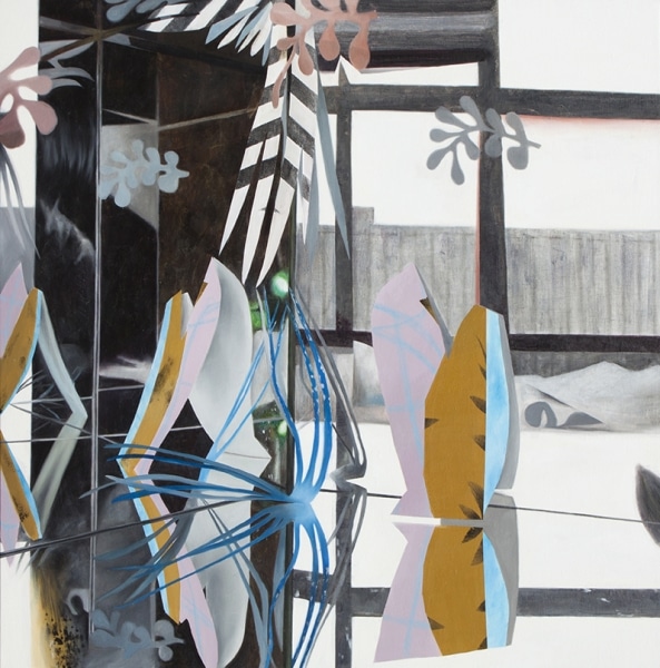 Fiona Ackerman, Studio Garden, 2017, 91 x 91 cm, Öl und Acryl auf Leinwand