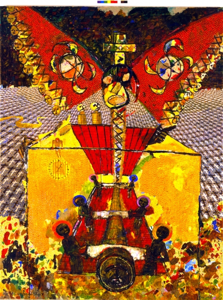 Blalla W Hallmann, Die Stammbaumsäger, 1988, Öl auf Lwd., 200x150cm Kopie 2