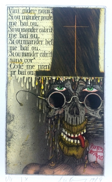 Uwe Bremer, Baron Samstag, 1989, 19x11,5cm, Farbradierung Kopie